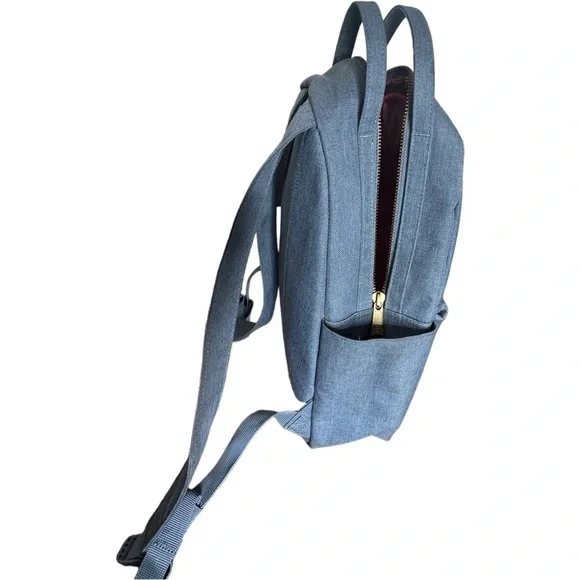 Like New Herschel Supply Co. Denim Blue Canvas Backpack - Picture 2 of 10